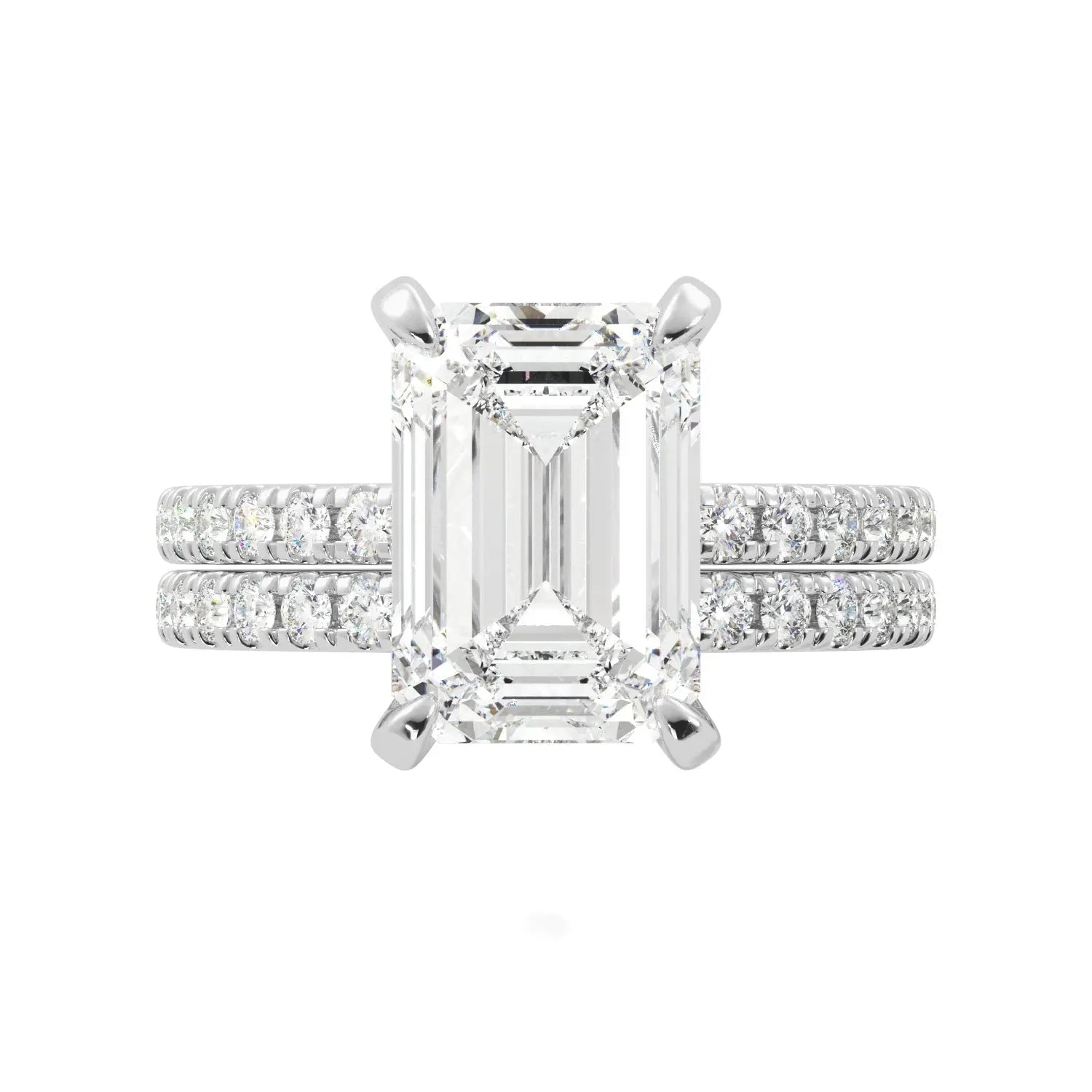 Emerald Cut Hidden Halo Engagement Ring Set