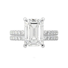 Emerald Cut Hidden Halo Engagement Ring Set
