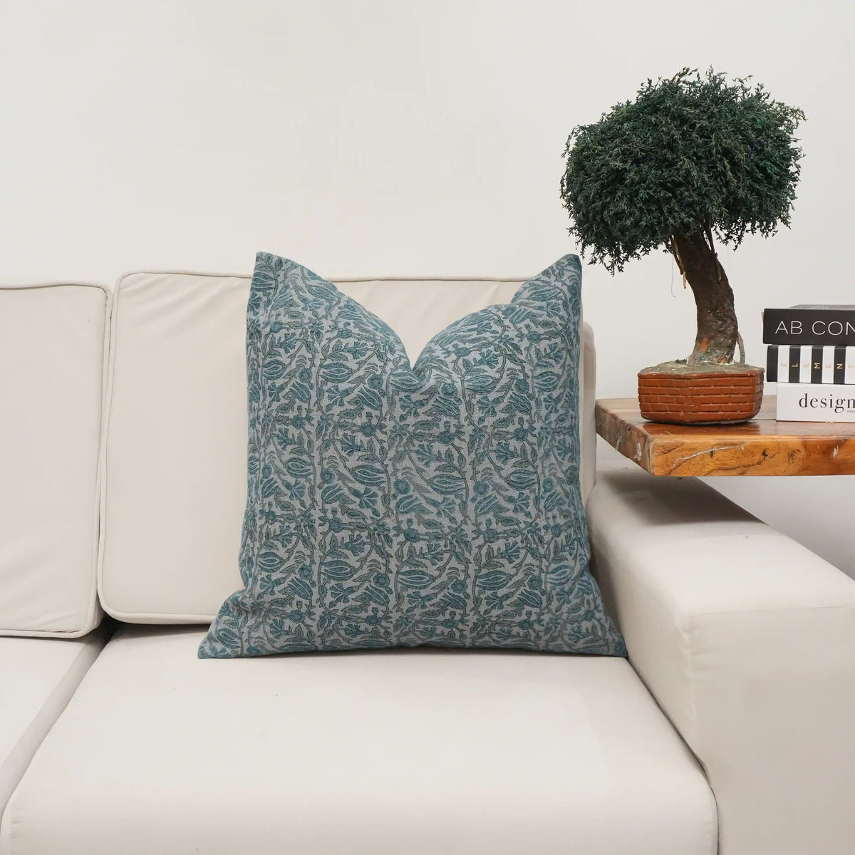 Floral Block Print Thick Linen Home Pillow Cover - Manjusha