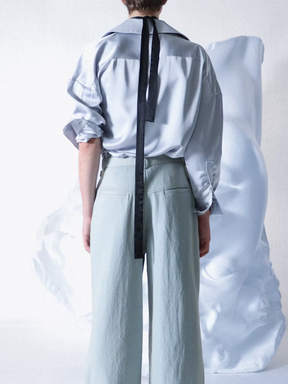 Silvery Satin Wrap Drape Shirt