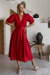 Peony Midi Dress - Red