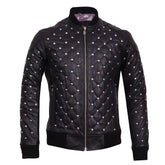 Leather bomber jacket with studs