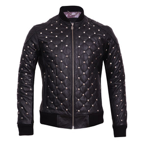 Leather bomber jacket with studs