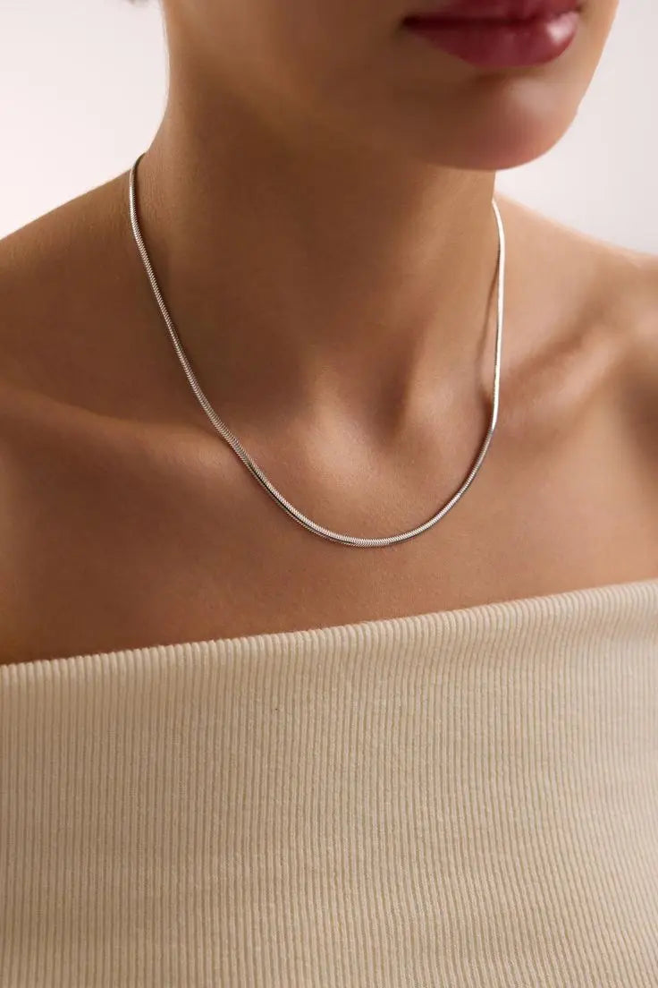 Silver Herringbone Thin Chain Necklace