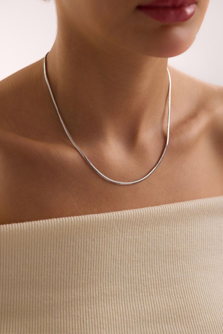 Silver Herringbone Thin Chain Necklace
