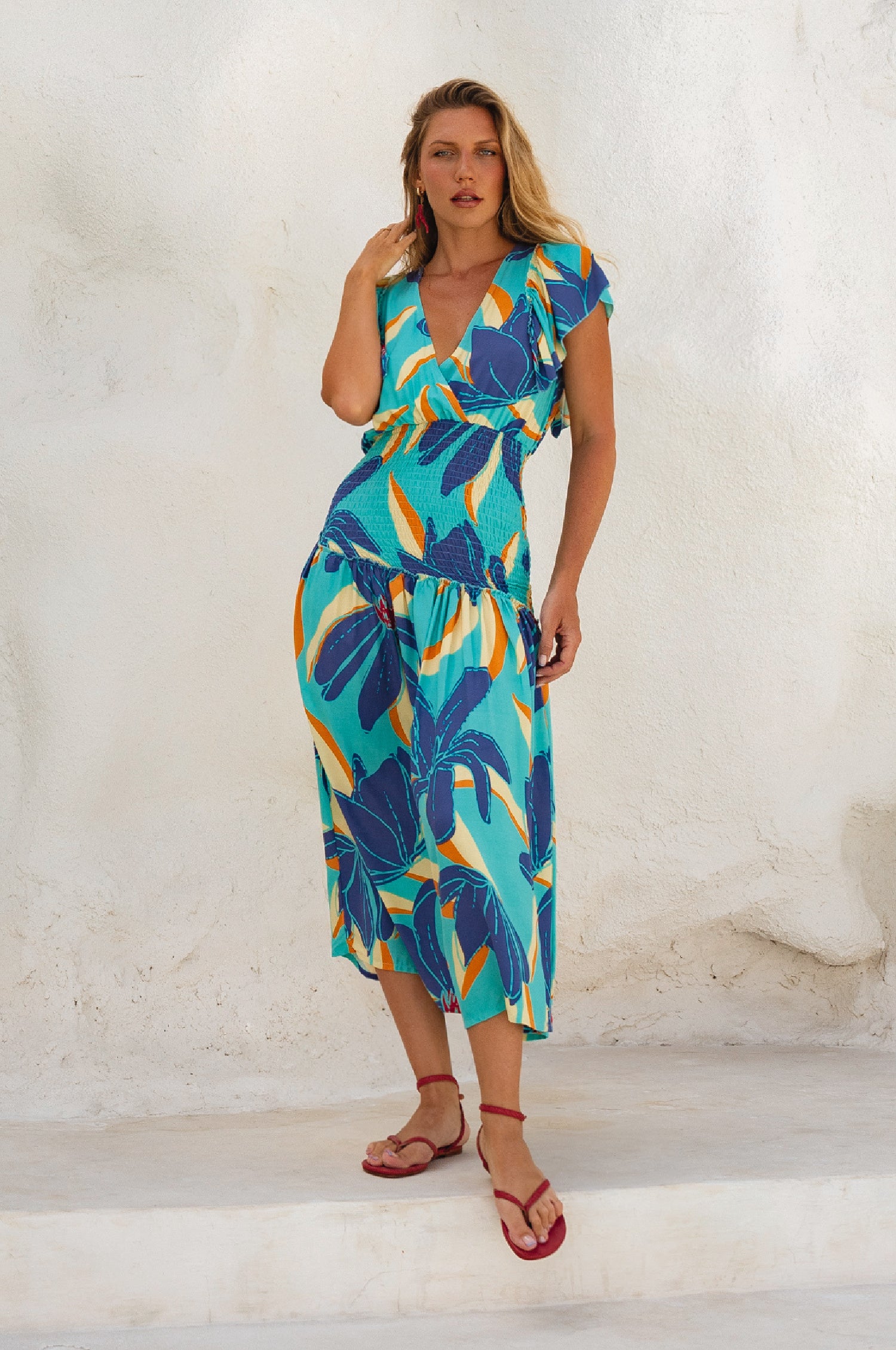 Sunshine Bohemian Midi Dress - Blue Hibiscus