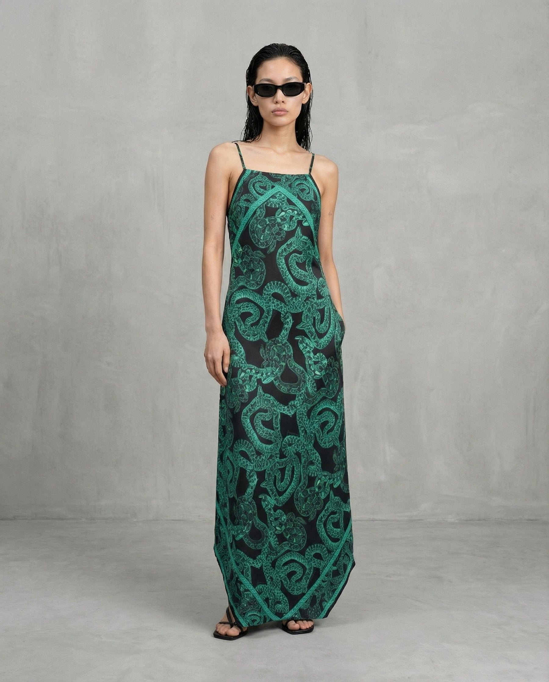 Silk Serpent Noir Maxi Dress