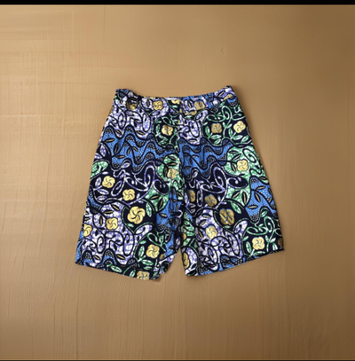 Blue, Green, and Gold Motif Long Shorts
