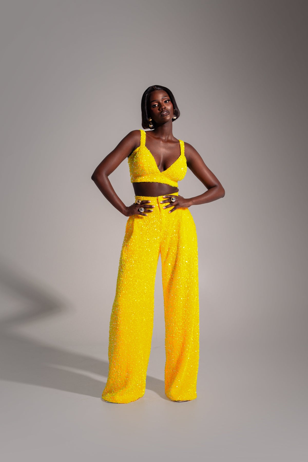 LIZA Sequin Bra Top in AMBER