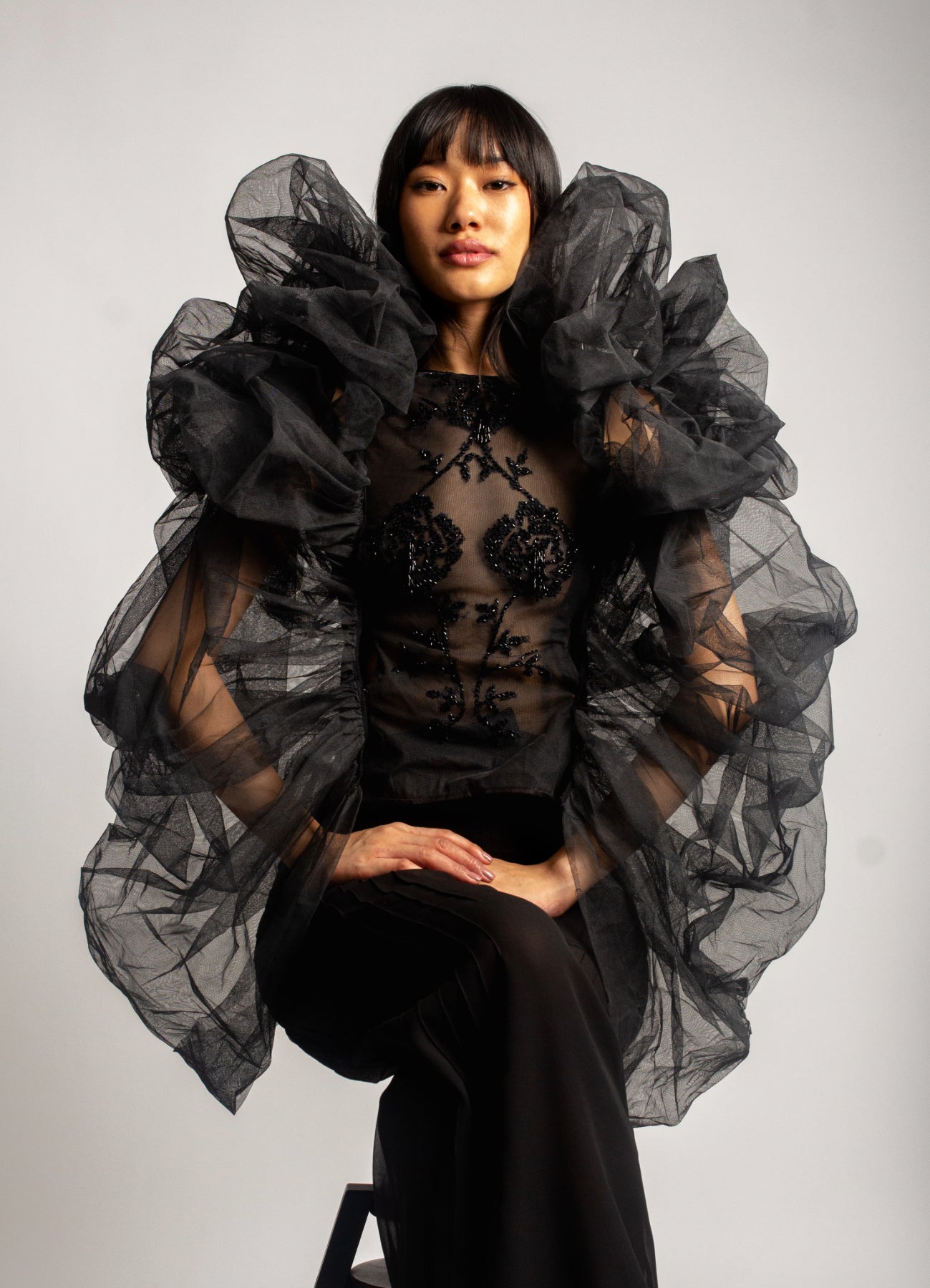 Embroidered Top with Detachable Sleeves