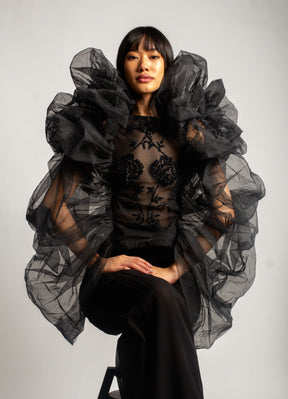 Embroidered Top with Detachable Sleeves