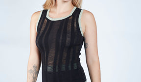 Ladder Knit Top  with Contrast Trim