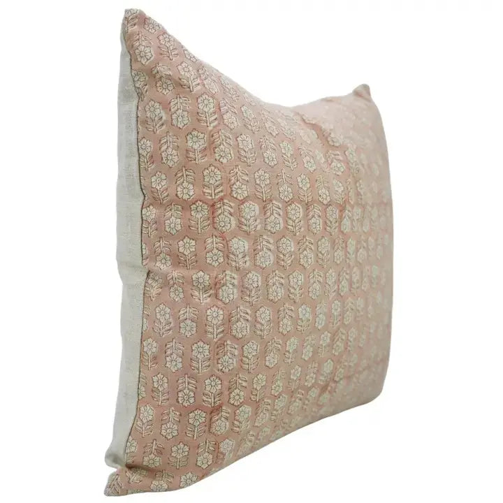 Traditional Handmade Block Printed Pure Linen Cushion Cover - Tulsi Buti