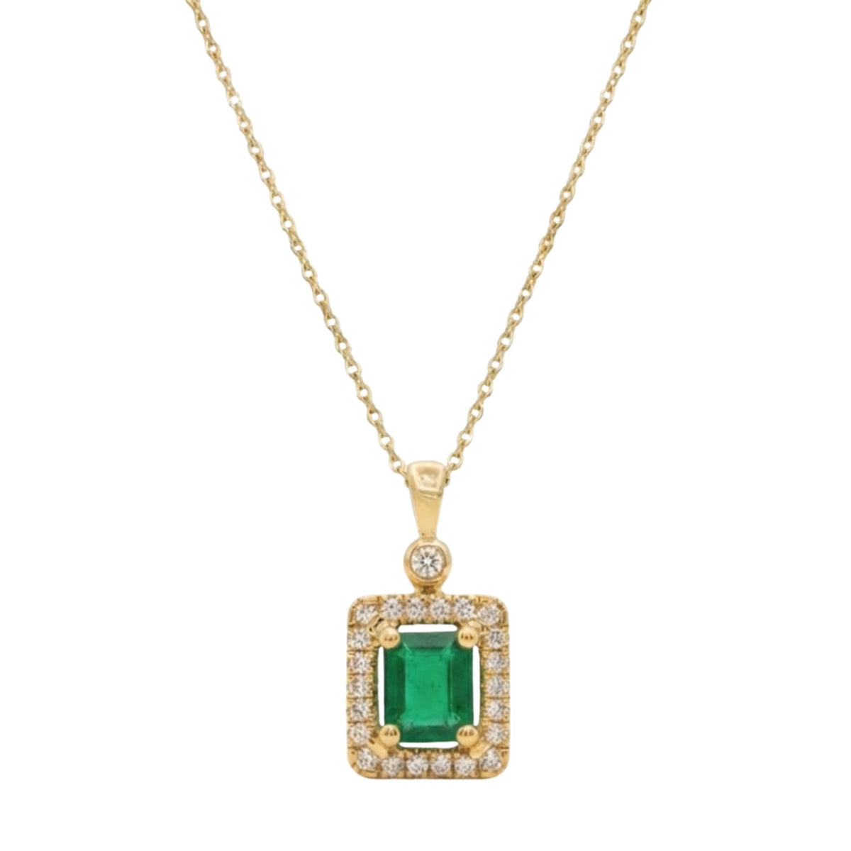 Emerald-cut Emerald & Diamond Halo Necklace