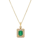 Emerald Cut Emerald & Diamond Halo Necklace