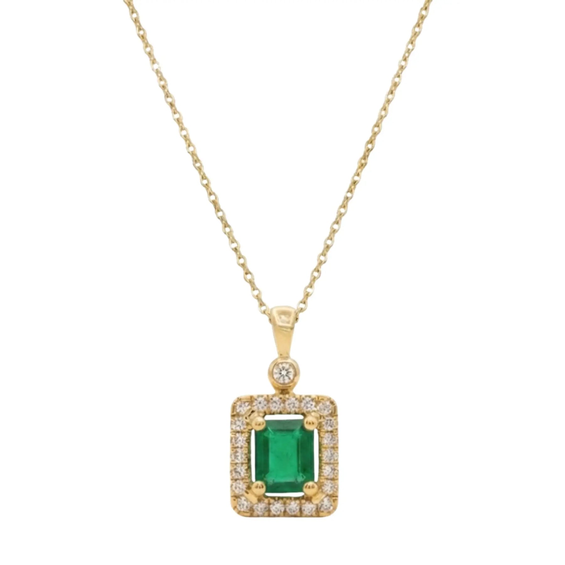 Emerald Cut Emerald & Diamond Halo Necklace