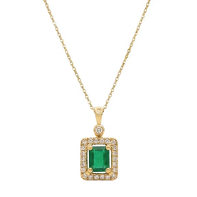 Emerald Cut Emerald & Diamond Halo Necklace