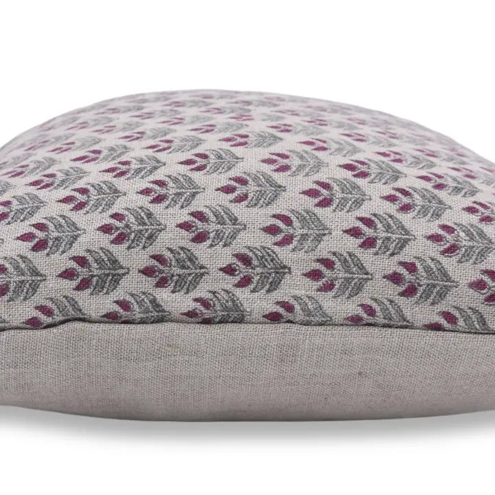 Unique Floral Block Print Thick Linen Pillow Cover - Alia