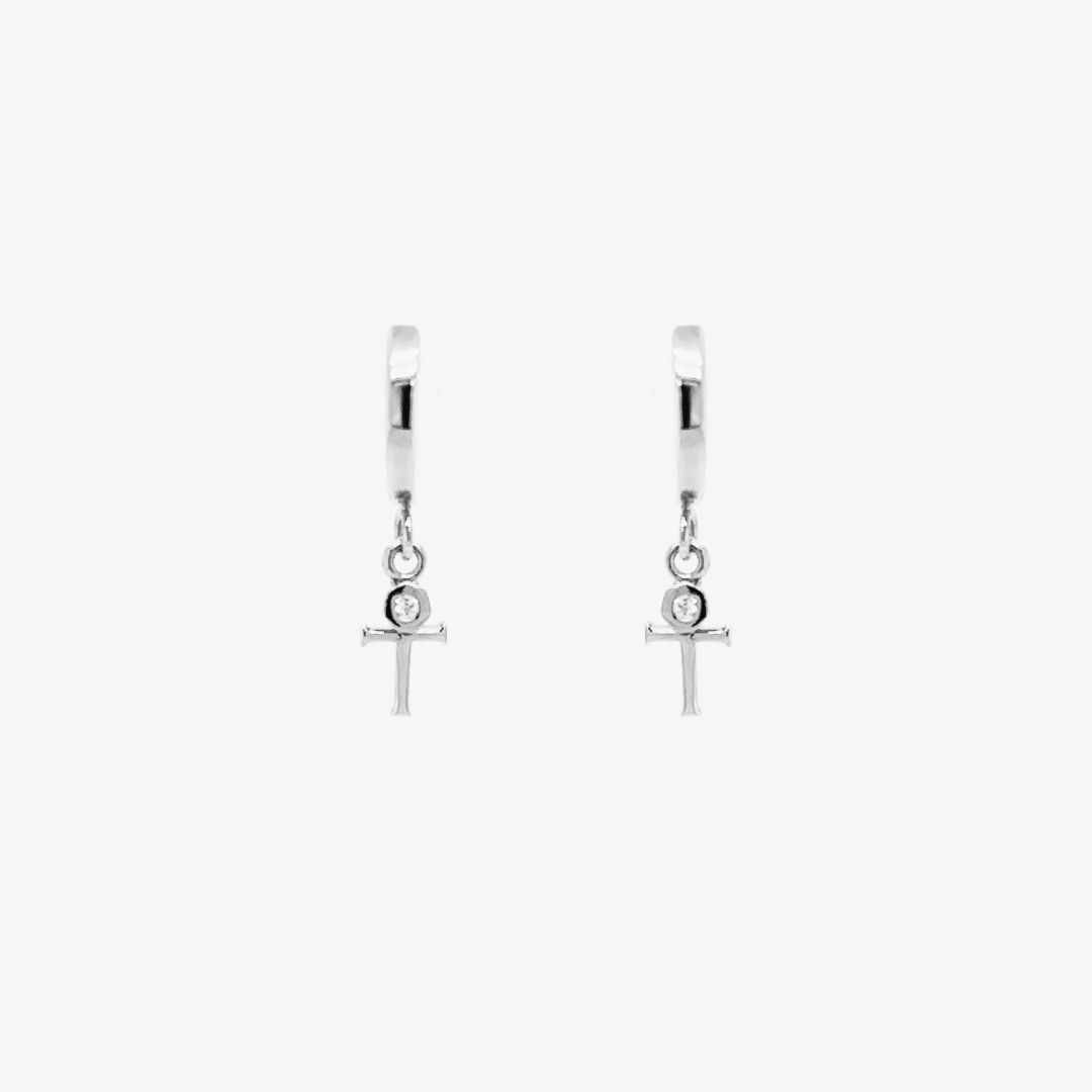Calvary Cross Huggie Hoop Earrings