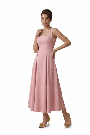 Pearl Blossom Embellished Dress – Blush Pink