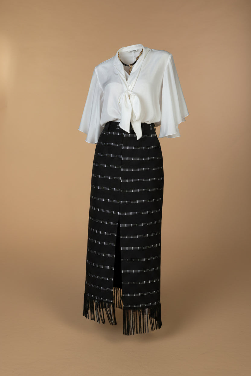 AMINA, BW Kente pencil skirt with front slit