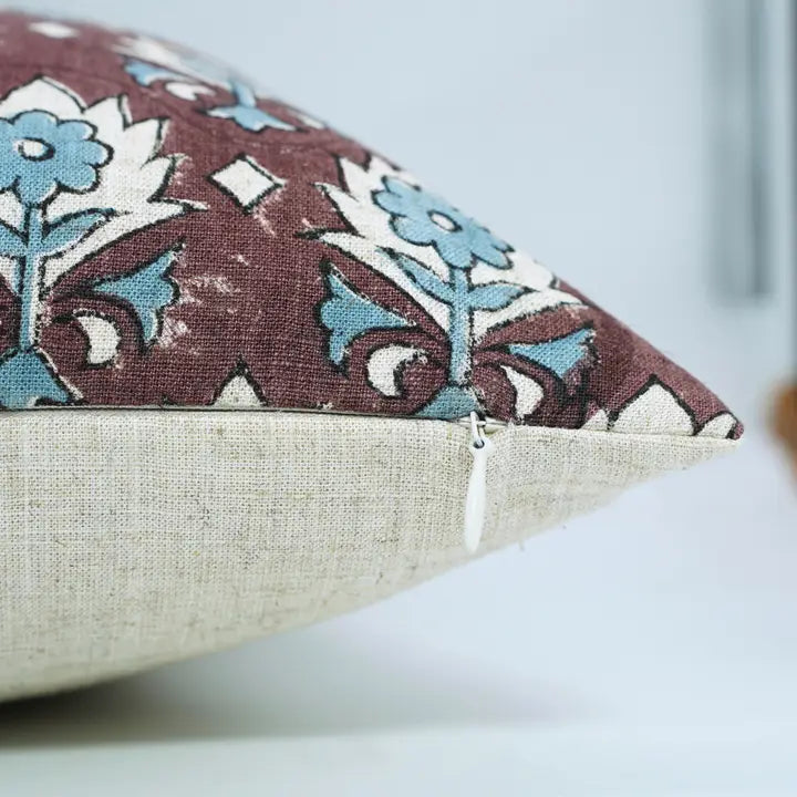 Indian Block Print Design Viscose Linen Pillow Cover - Kusum