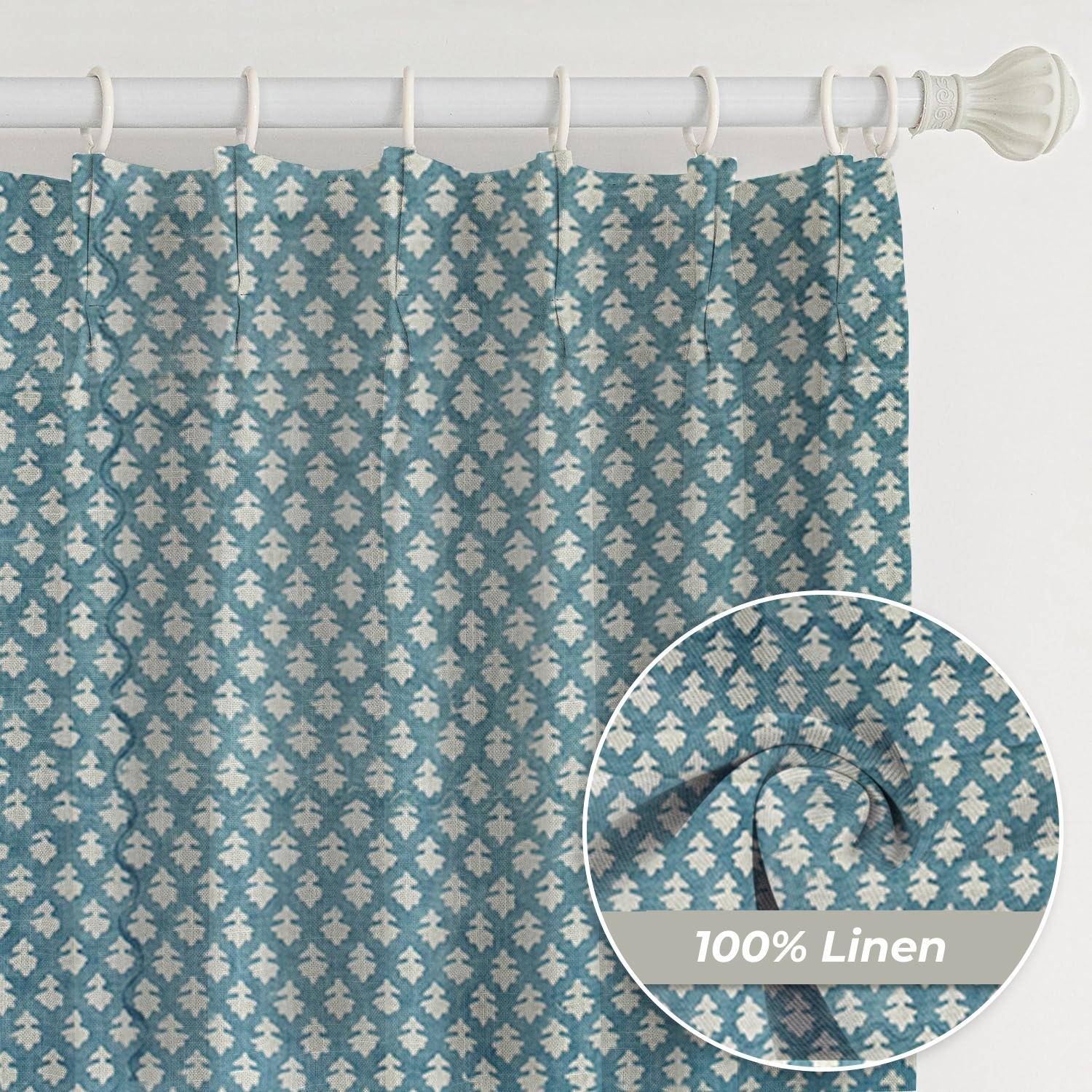 Modern Printed Pure Linen Pleated Curtain - Pinkcity