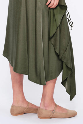 Olenka Asymmetric Ruched Skirt | Olive