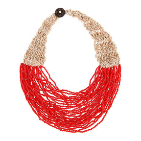 Fashionable retro ethnic style exaggerated style hand woven 30 layer wax rope rice bead necklace for women