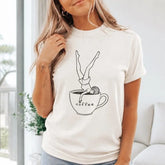 Diving Into Coffee Girl Graphic T-Shirt | Natural Ivory Caffeine Lover Cotton Tee