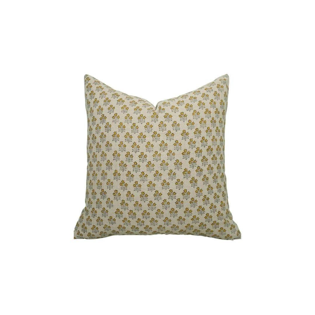 Luxury Block Print Boho Pure Linen Pillow Cover- Kesariya