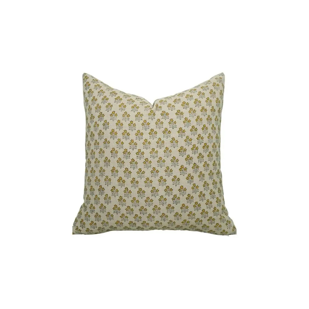 Luxury Block Print Boho Pure Linen Pillow Cover- Kesariya