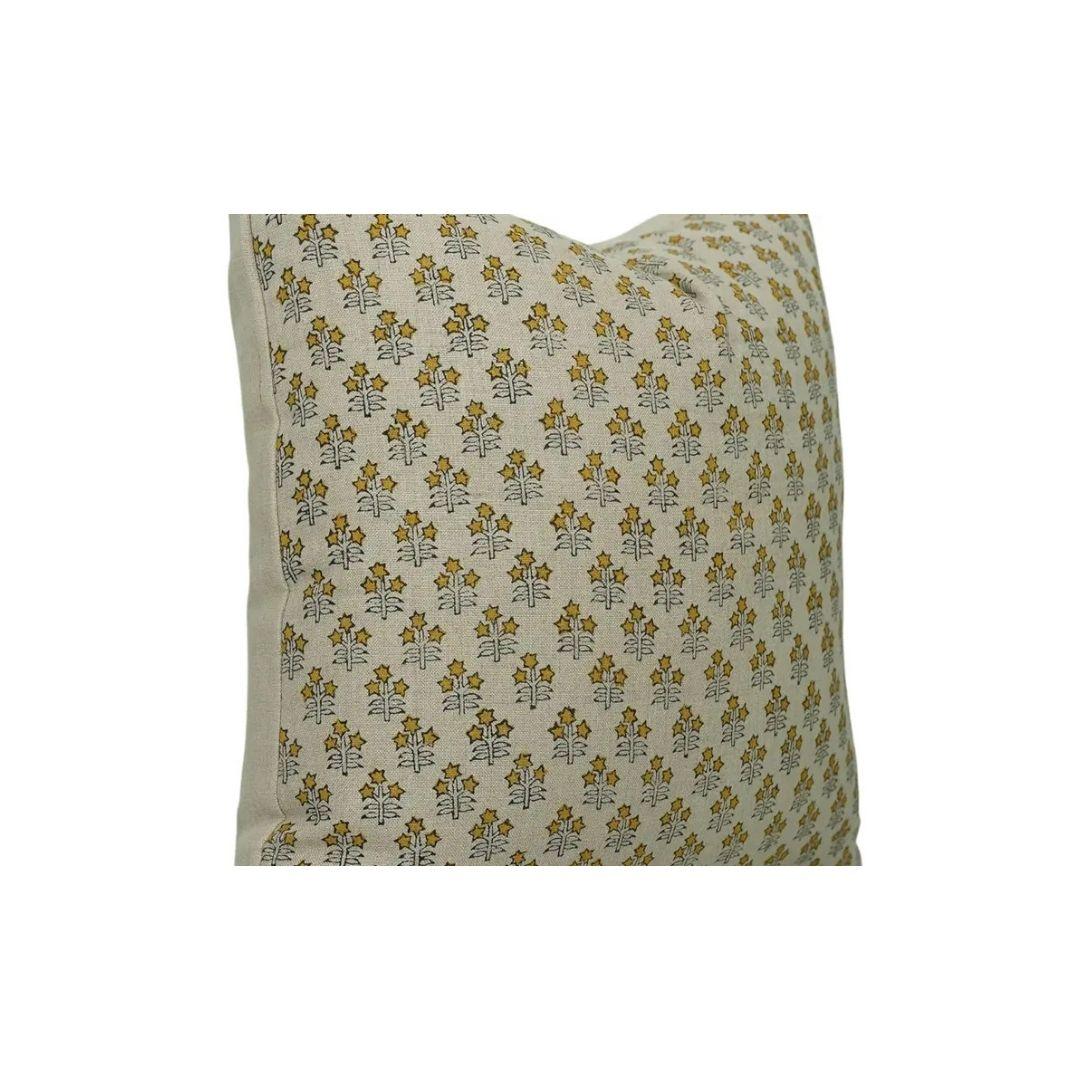 Luxury Block Print Boho Pure Linen Pillow Cover- Kesariya