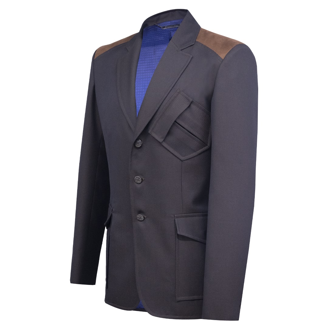 Brown Blazer in Dotted Fabric with Camel Suede Accents