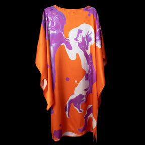 Orange Purple Marble Dolman Sleeve Dress