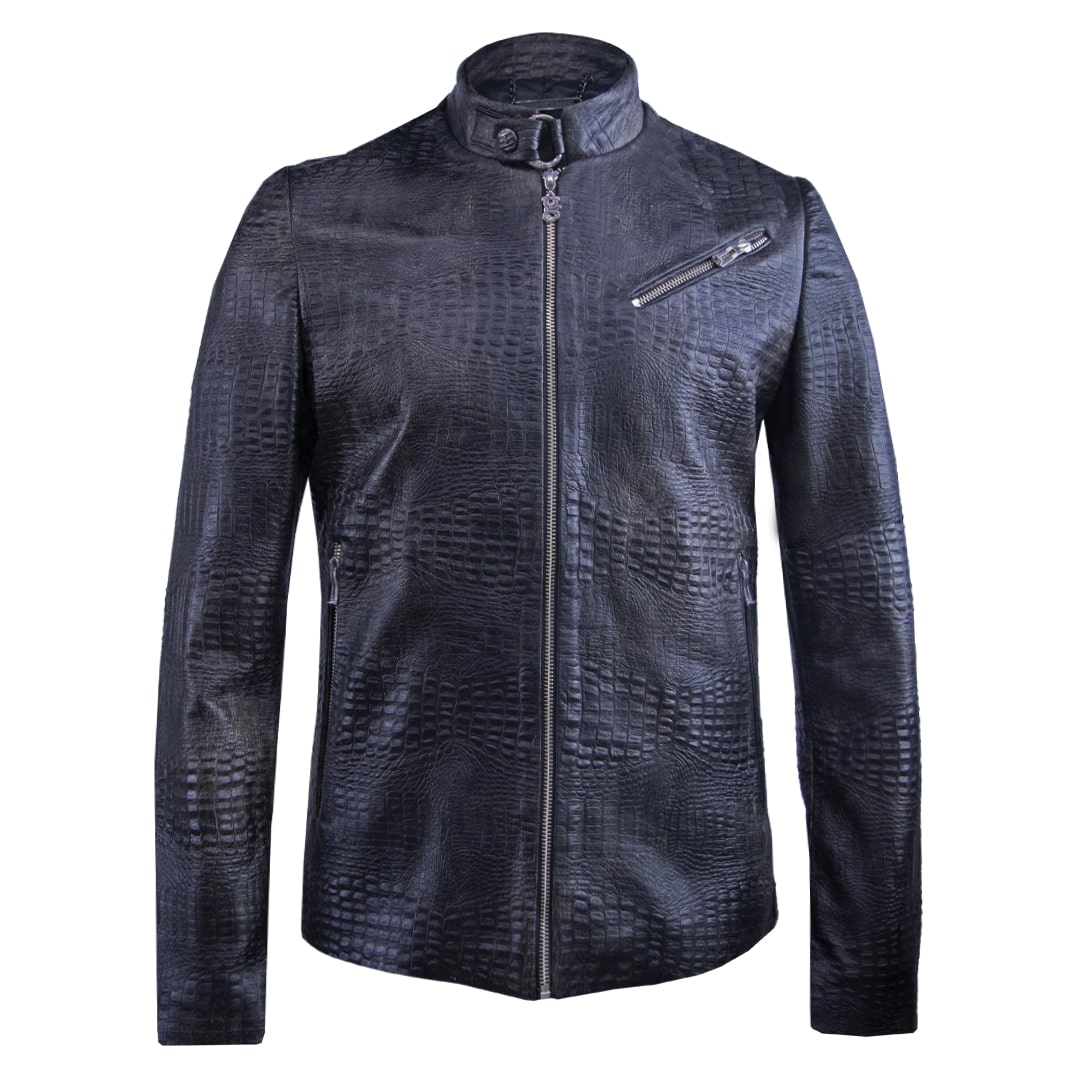 Aged cracked crocodile leather jacket