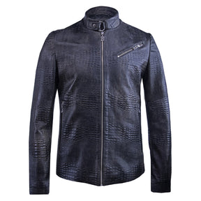 Aged cracked crocodile leather jacket