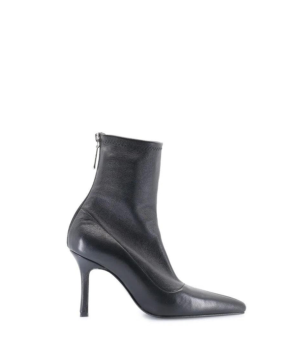 Chic Black Leather Booties with Heel Zip Emilia