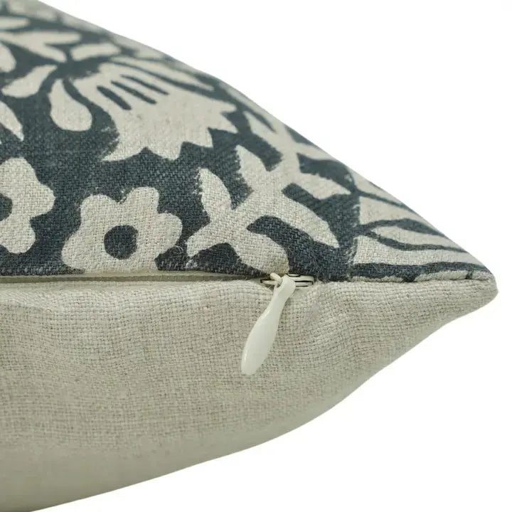 Decorative Hand-Carved Block Printed Pure Linen Pillow Cover - Mumtaz