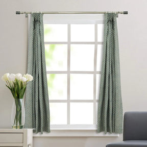 Elegant Block Printed Pure Linen Pleated Curtain- Hariyali