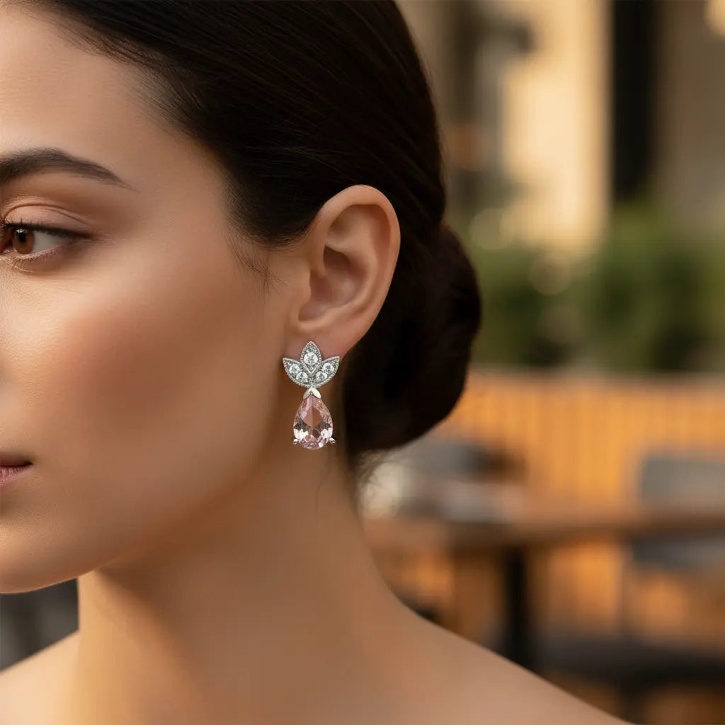 Pink Pear Cut Earrings