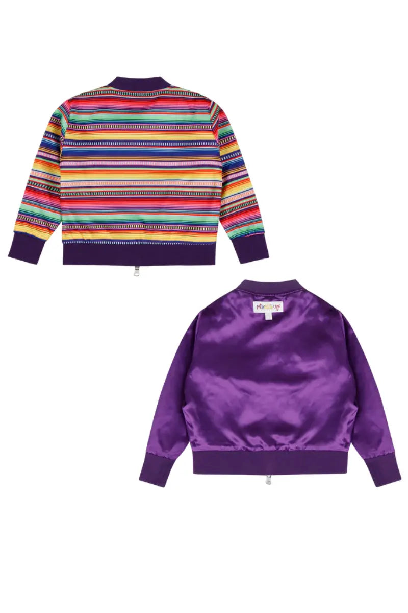 Kids Reversible Zip up Lightweight Bomber Jacket - Purple Multicolor Stripe