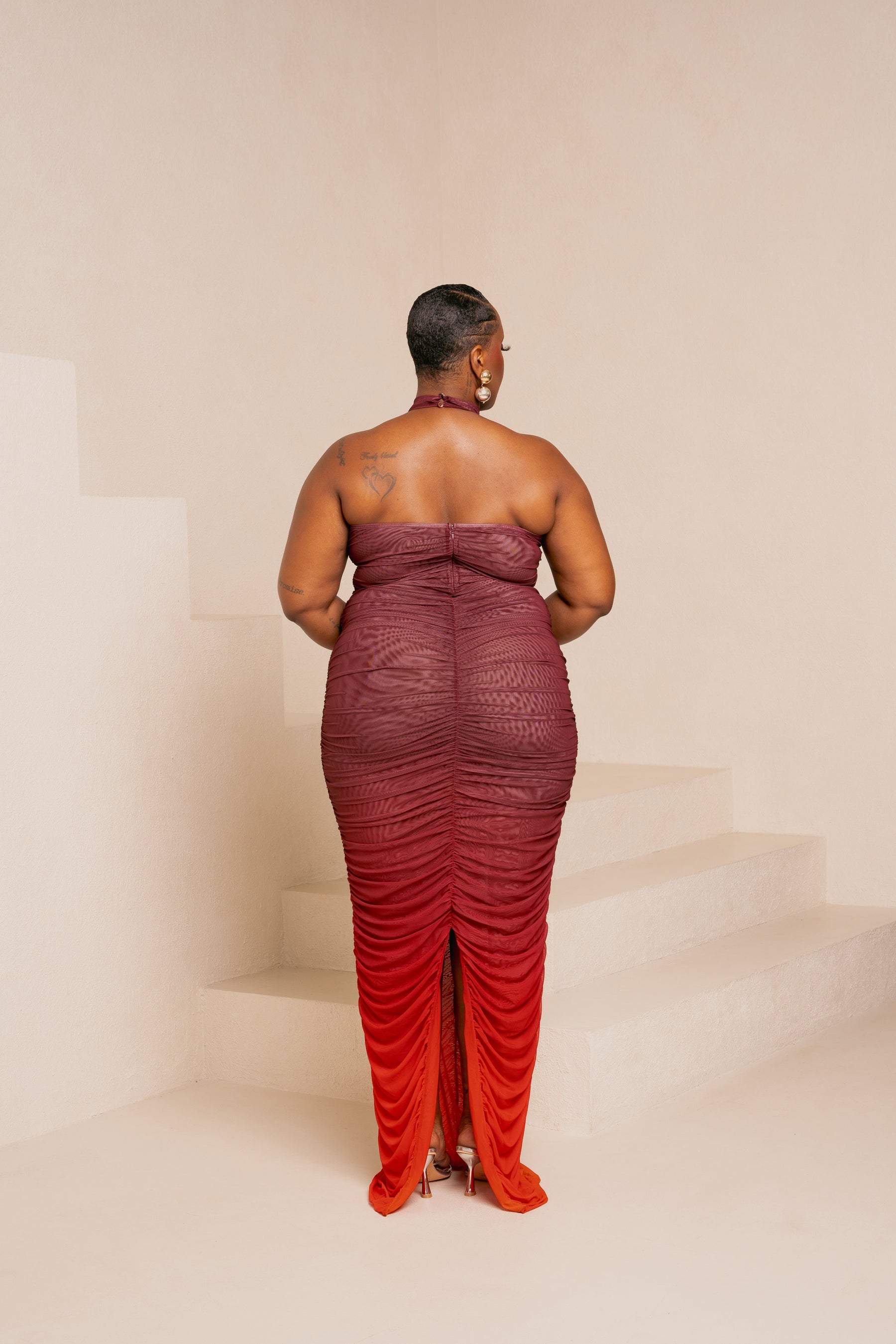 DAWN RUCHED HALTER MAXI DRESS