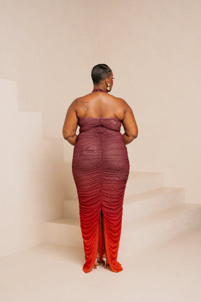 DAWN RUCHED HALTER MAXI DRESS