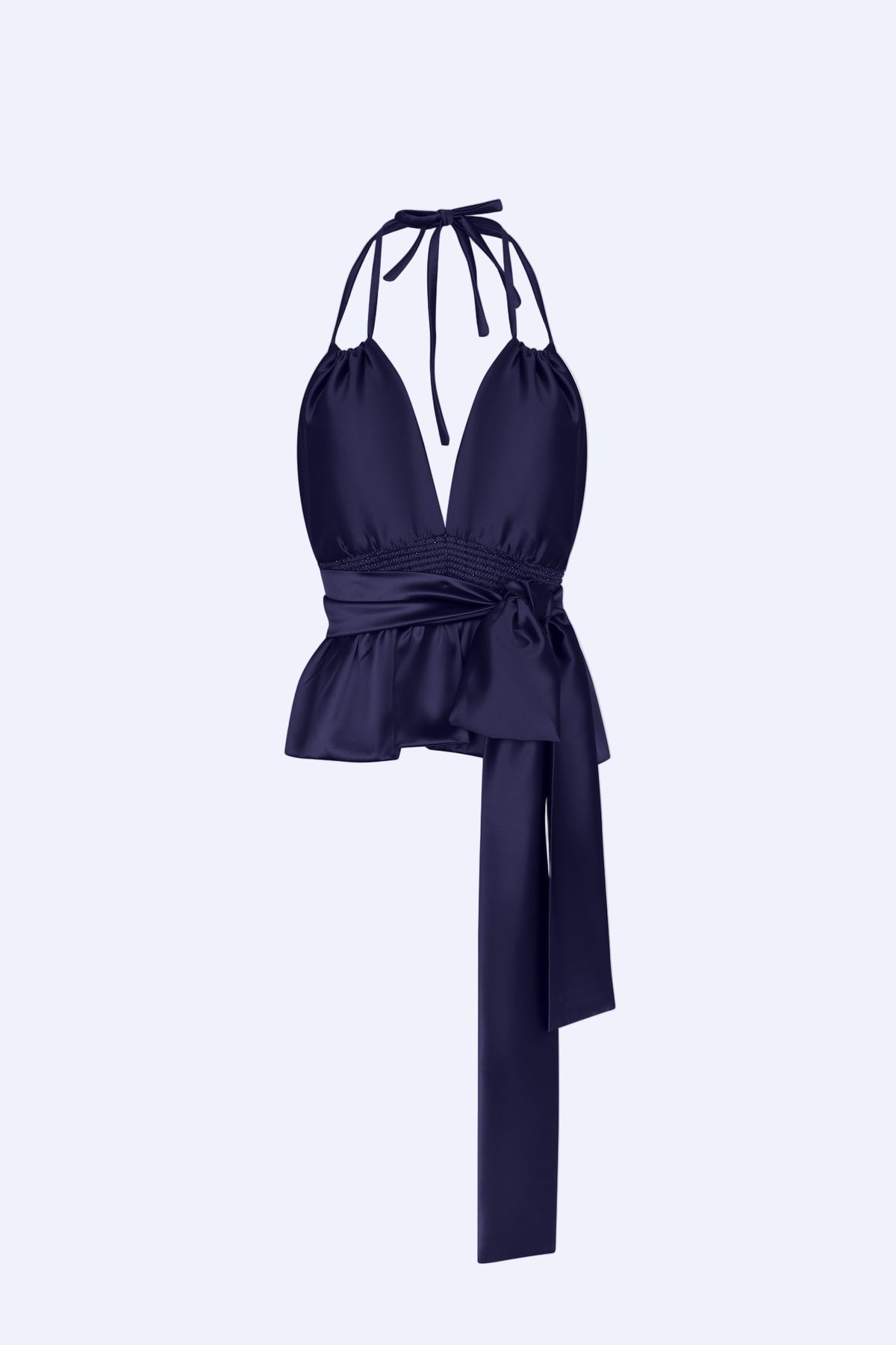 Mayela Fluid Satin Halter Top | Navy