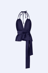 Mayela Fluid Satin Halter Top | Navy