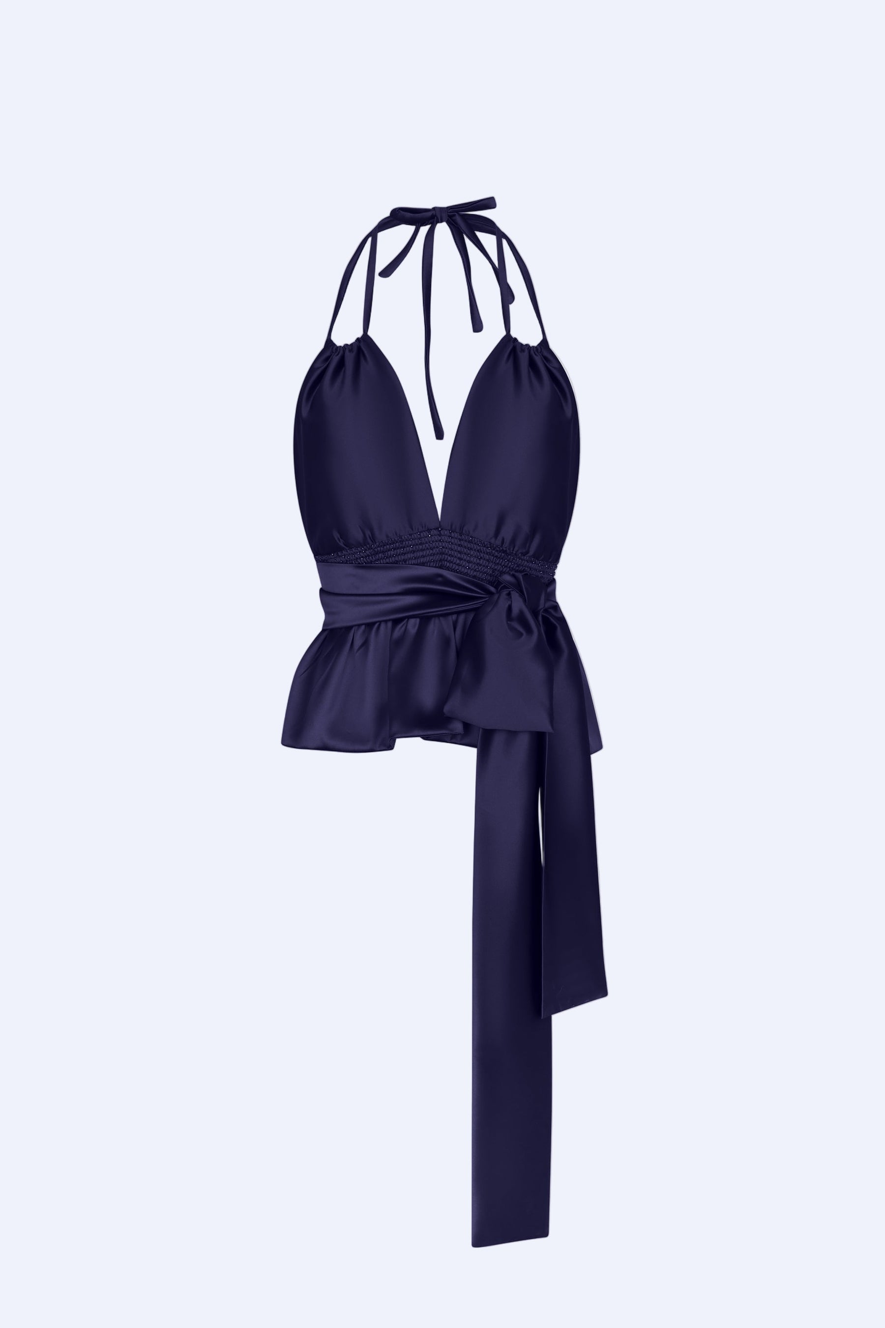 Mayela Fluid Satin Halter Top | Navy