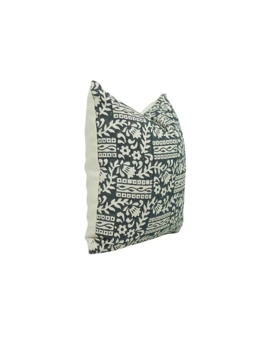 Decorative Hand-Carved Block Printed Pure Linen Pillow Cover - Mumtaz