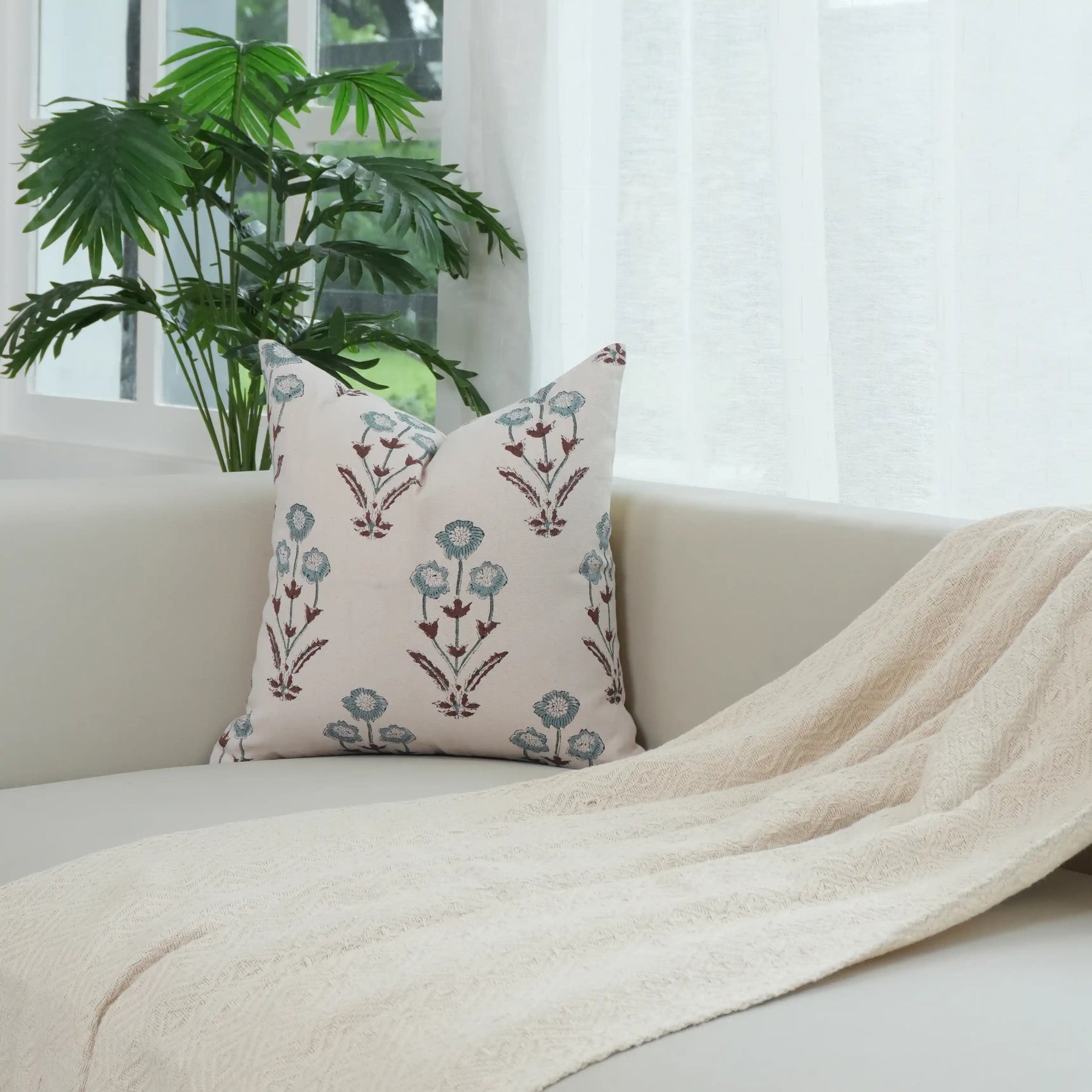 Duck Canvas Hand Block Print Living Cushion Cover - Amitabh