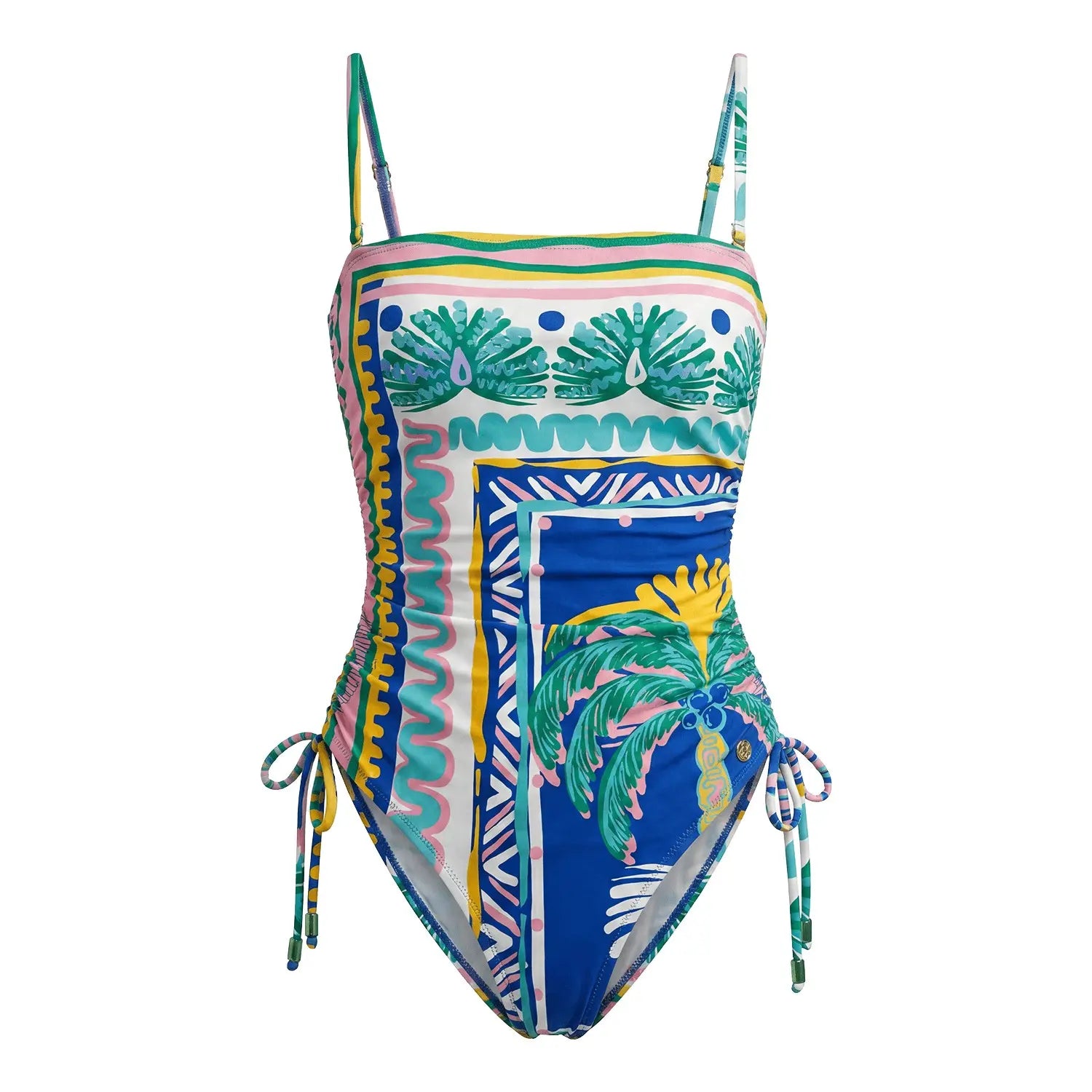 Ruched Side Swimsuit Blue Palm